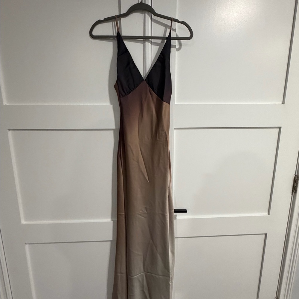 12th Tribe Two-Tone Ombre Slip Maxi Dress in cream and Brown